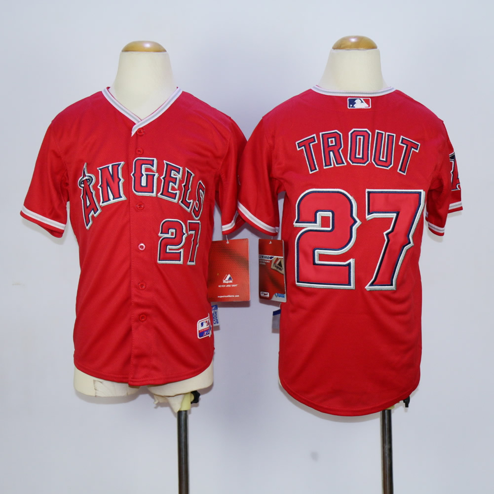 Youth Los Angeles Angels #27 Trout Red MLB Jerseys->women mlb jersey->Women Jersey